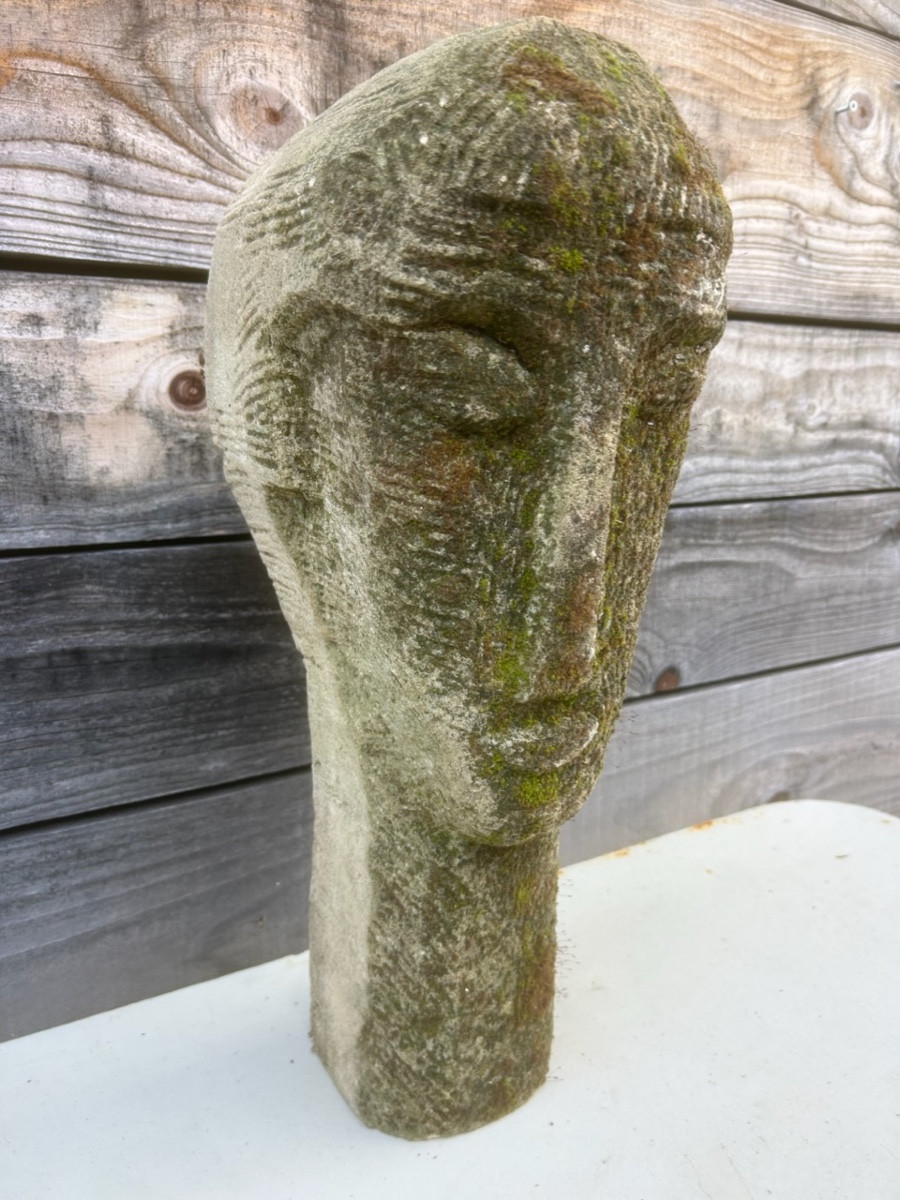 Sculpture Tête Pierre Art Deco Moderne Ancien Style Amedeo Modigliani Grès