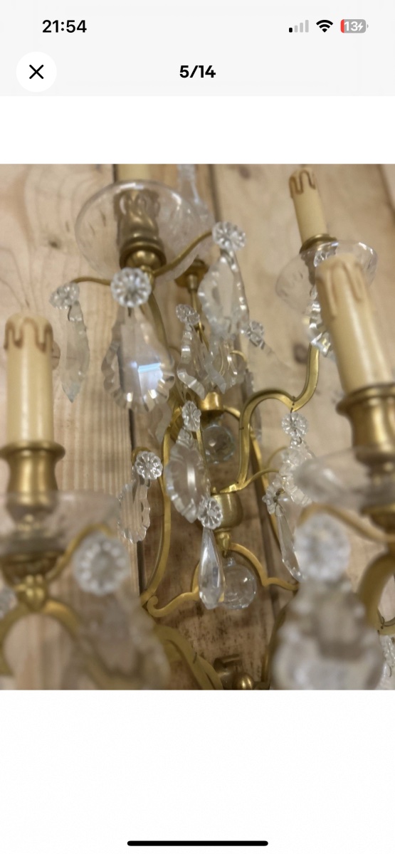 70cm Pair Of Large Wall Sconces With Tassels, Chandelier, Gilt Bronze, Napoleon III Style-photo-3