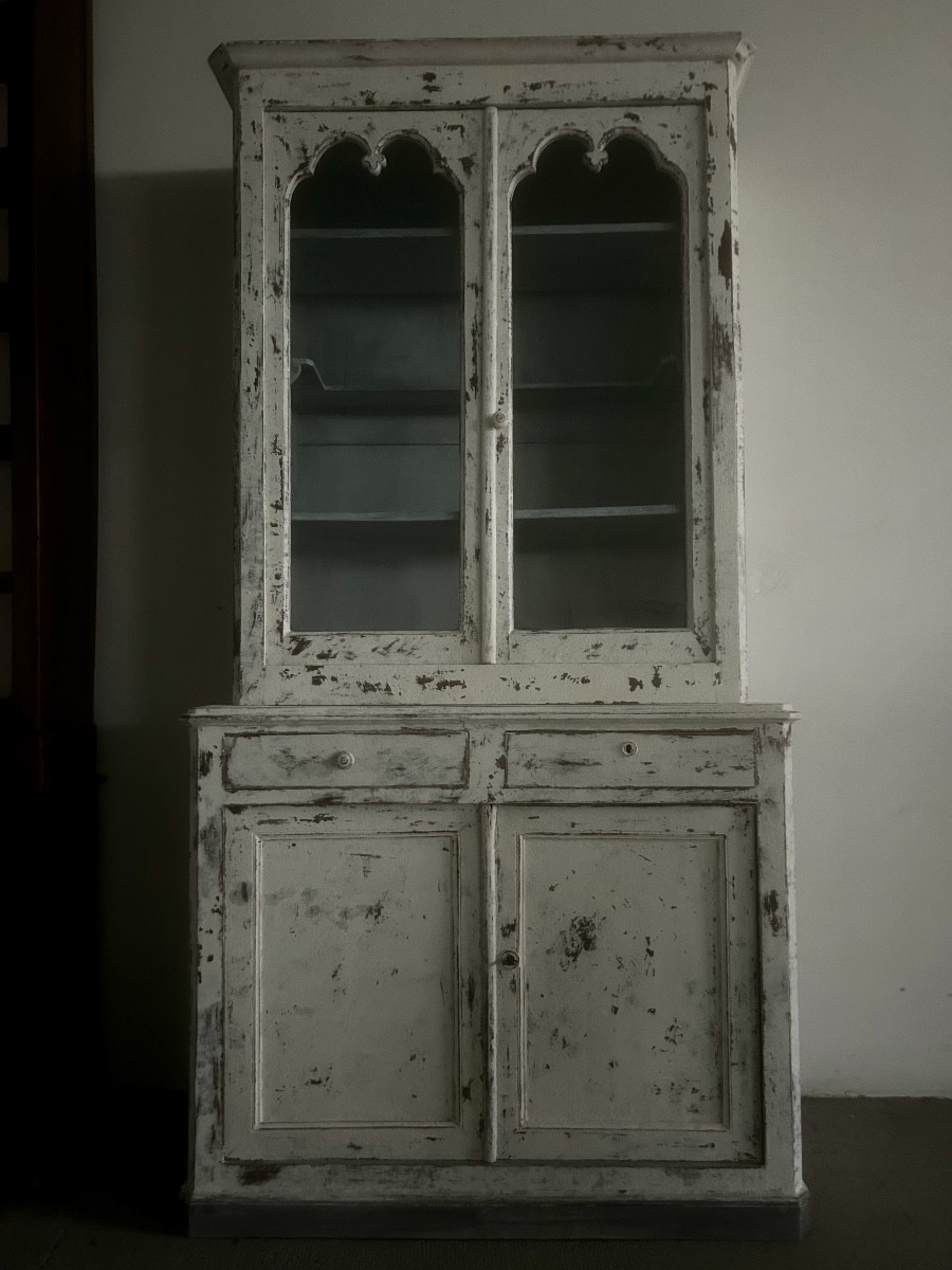 Bookcase, Glass-fronted Cabinet, Display Cabinet, 19th Century, Antique Patina, Sideboard, Shelf, Buffet