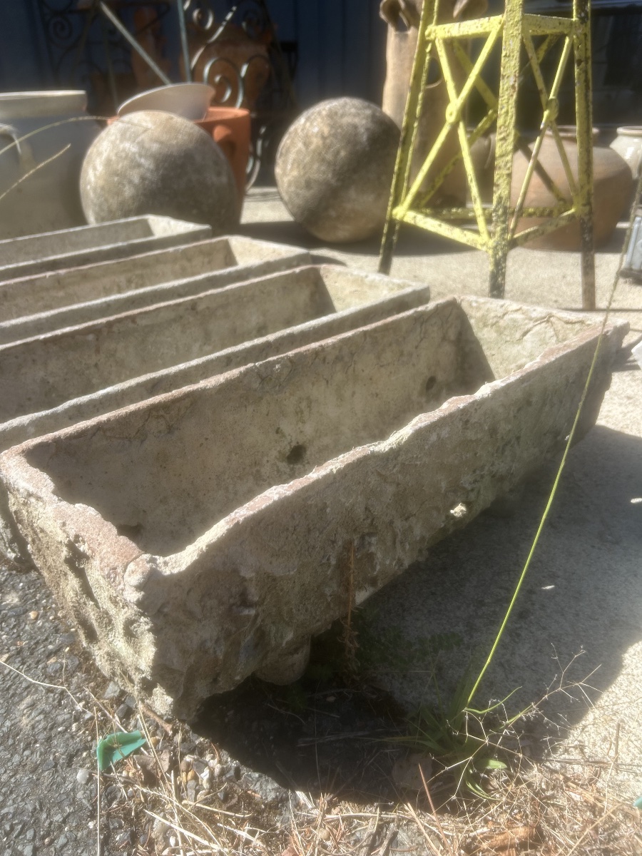 Lot de 4 Jardinières Ciment Faux Bois Ancien Jardin Vase Pot XIXeme