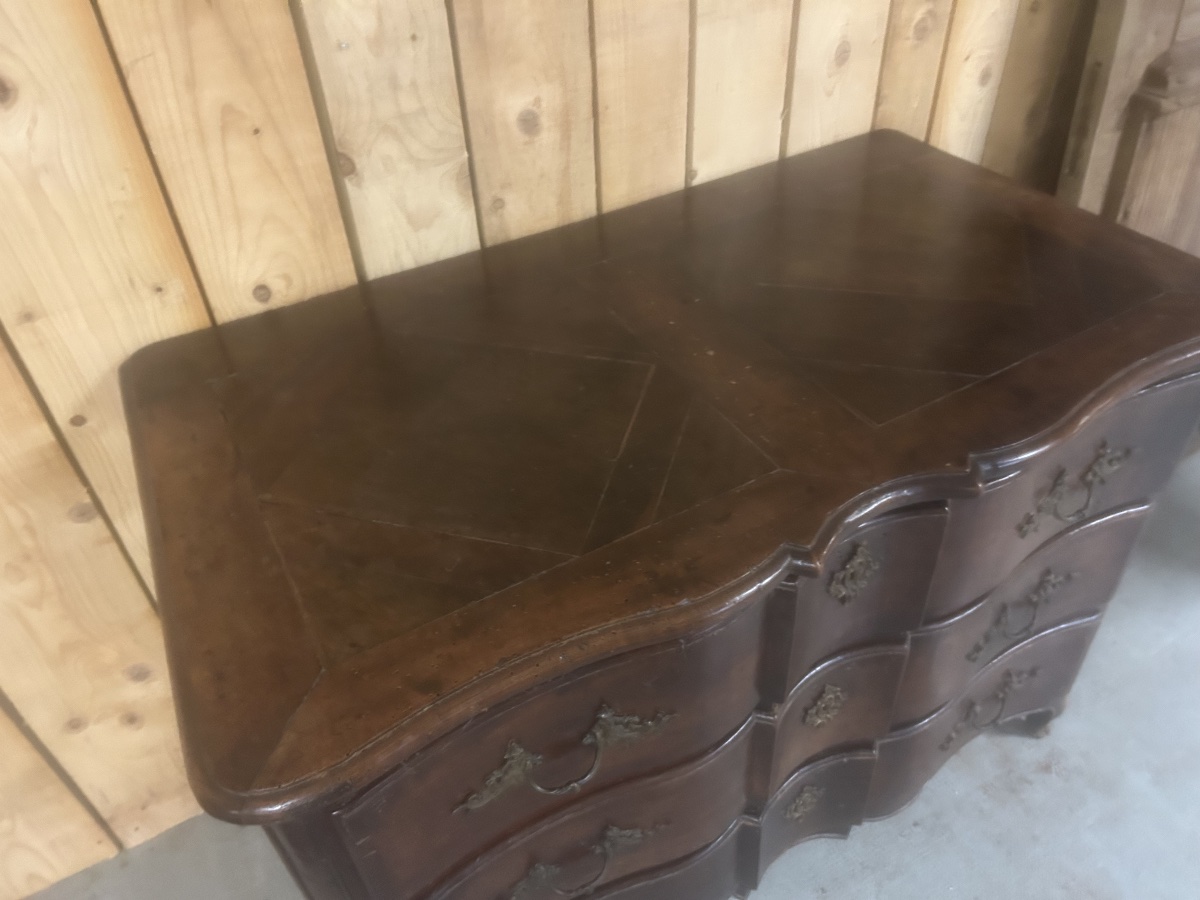 Louis XV Chest Of Drawers, 18th Century, Chinese-style Handle, Curved Crossbow Design, Furniture 15-photo-3