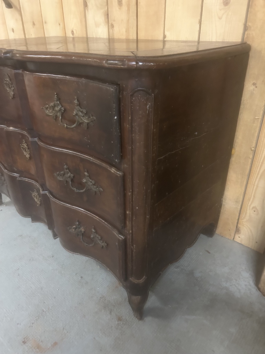 Louis XV Chest Of Drawers, 18th Century, Chinese-style Handle, Curved Crossbow Design, Furniture 15-photo-2