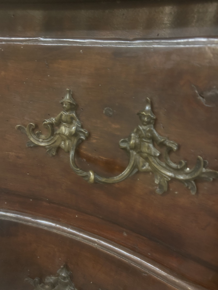 Louis XV Chest Of Drawers, 18th Century, Chinese-style Handle, Curved Crossbow Design, Furniture 15-photo-6