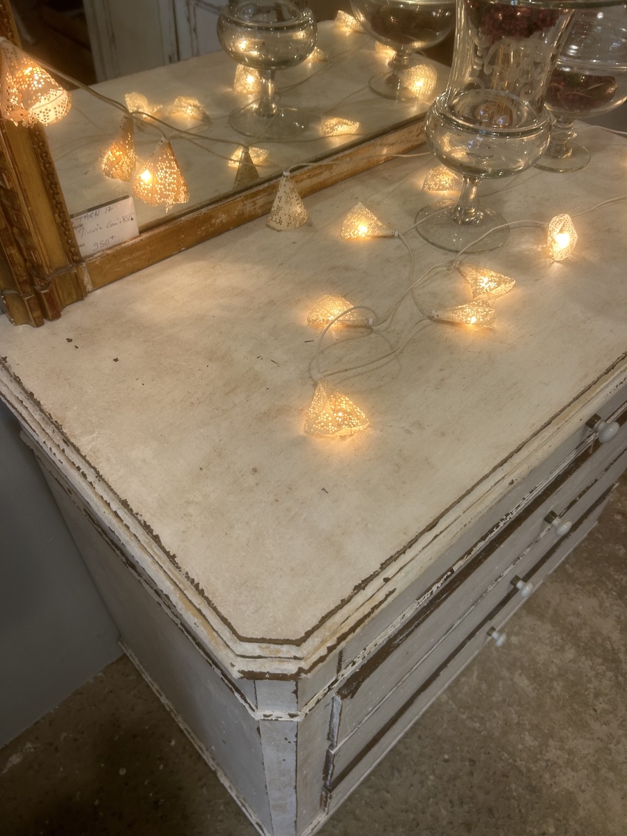Commode Patiné Blanche Ancien Meuble Peint Enfilade XIXeme-photo-4