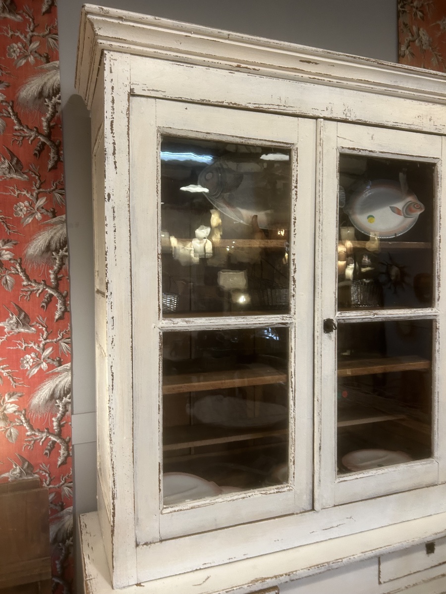 19th-century Glass-fronted Cabinet, Display Case, Antique Patina, Sideboard, Shelving Unit, Buffet-photo-2