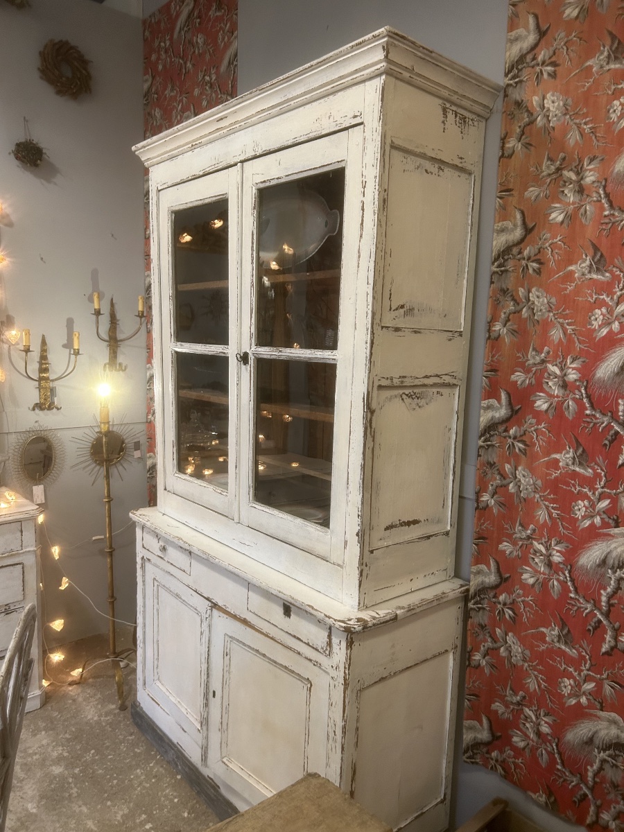 19th-century Glass-fronted Cabinet, Display Case, Antique Patina, Sideboard, Shelving Unit, Buffet-photo-2
