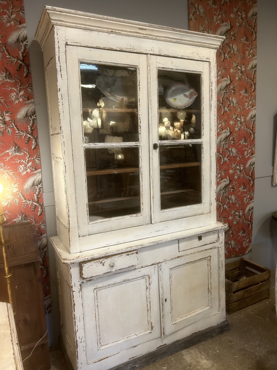 19th-century Glass-fronted Cabinet, Display Case, Antique Patina, Sideboard, Shelving Unit, Buffet