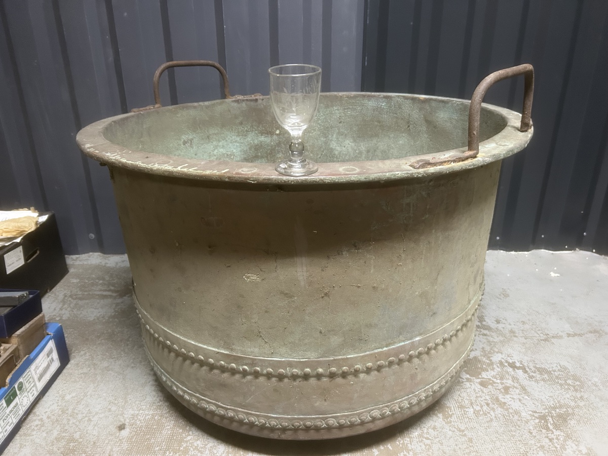 100cm Cuve en Cuivre Chaudron Géant Cache Pot Vase XVIIIeme Cuisine Ancienne-photo-2