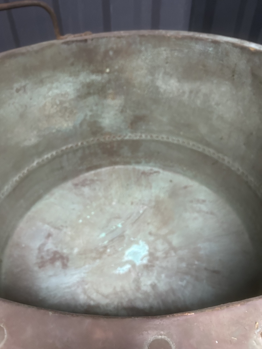 100cm Cuve en Cuivre Chaudron Géant Cache Pot Vase XVIIIeme Cuisine Ancienne-photo-3