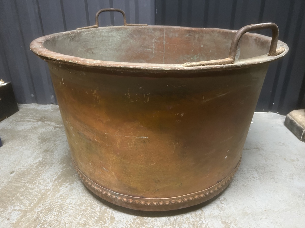100cm Cuve en Cuivre Chaudron Géant Cache Pot Vase XVIIIeme Cuisine Ancienne-photo-7