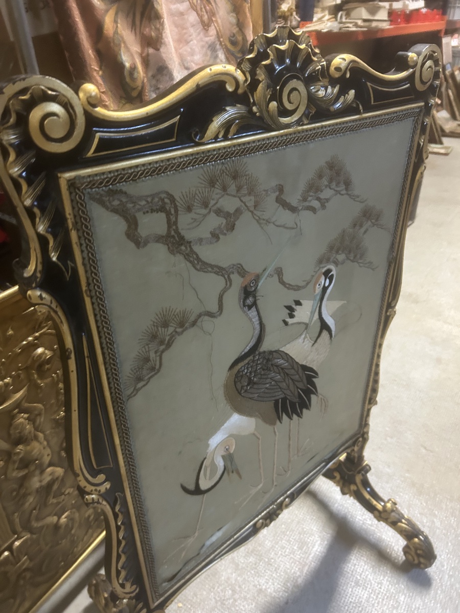 Fire Screen, Room Divider, Fireplace Screen, Napoleon III, 19th Century, Silk Embroidery, China-photo-4