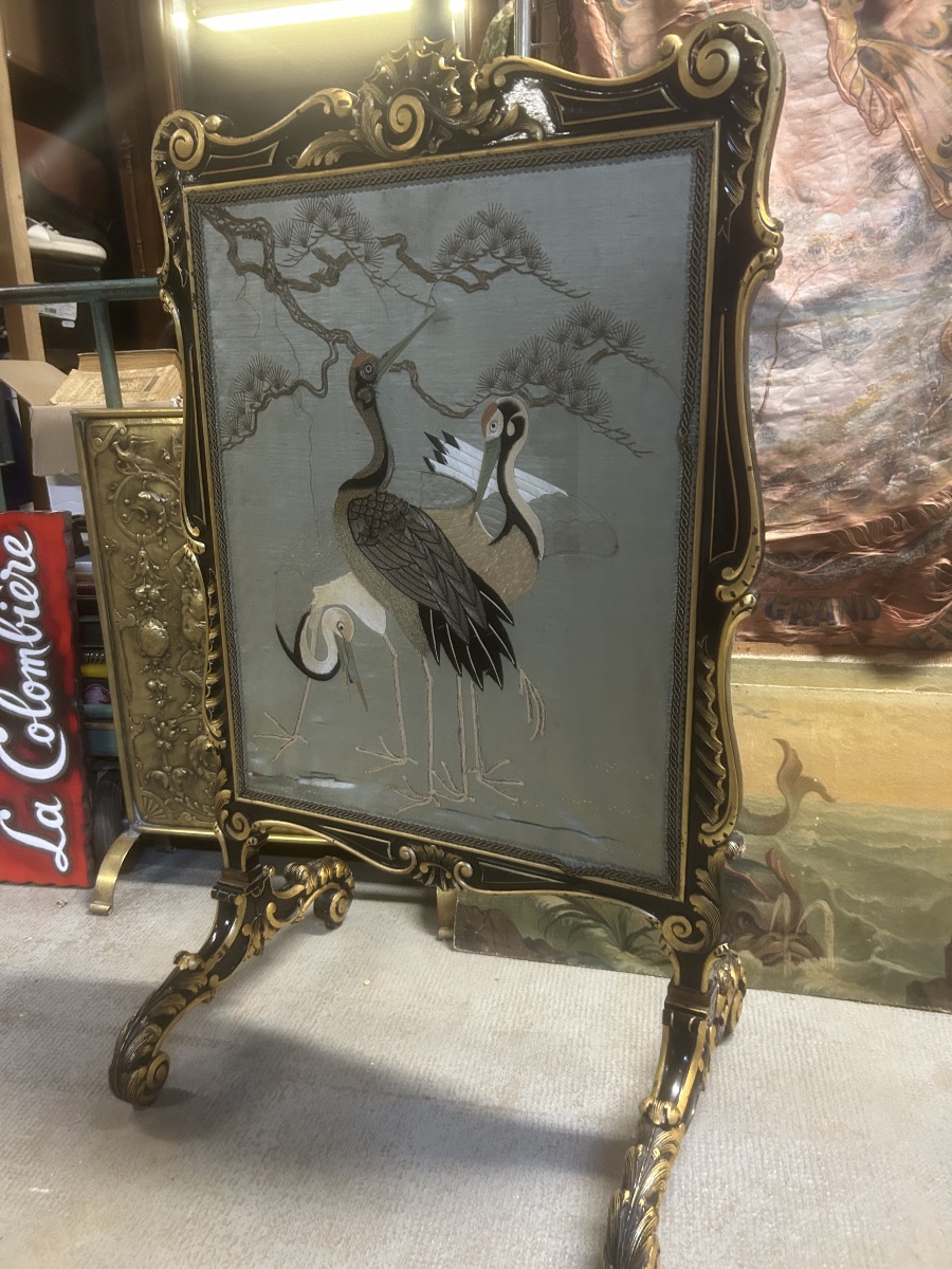 Fire Screen, Room Divider, Fireplace Screen, Napoleon III, 19th Century, Silk Embroidery, China