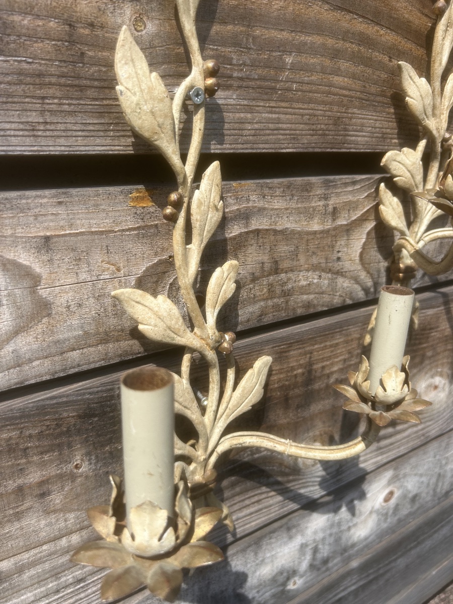 Maison Baguès Paris, Authenticated Model, Pair Of Vintage Sheet Metal Wall Sconces, 1950s Design-photo-2
