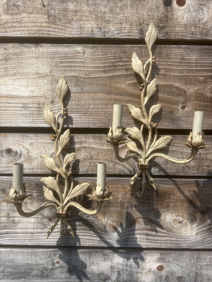 Maison Baguès Paris, Authenticated Model, Pair Of Vintage Sheet Metal Wall Sconces, 1950s Design
