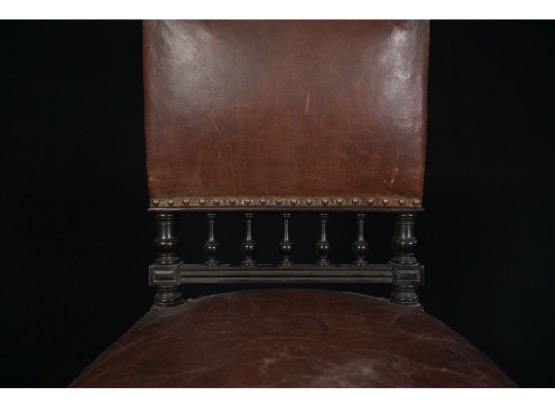 Set Of Eight 19th-century Napoleon III-style Chairs With Blackened Wood And Leather Upholstery -photo-2