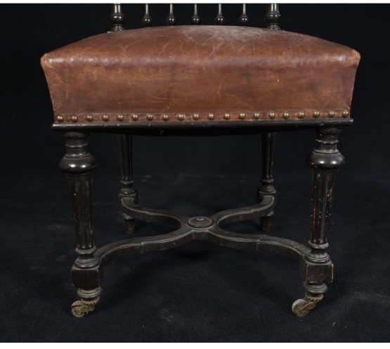 Set Of Eight 19th-century Napoleon III-style Chairs With Blackened Wood And Leather Upholstery -photo-3