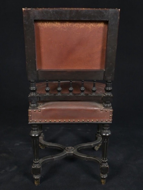 Set Of Eight 19th-century Napoleon III-style Chairs With Blackened Wood And Leather Upholstery -photo-3
