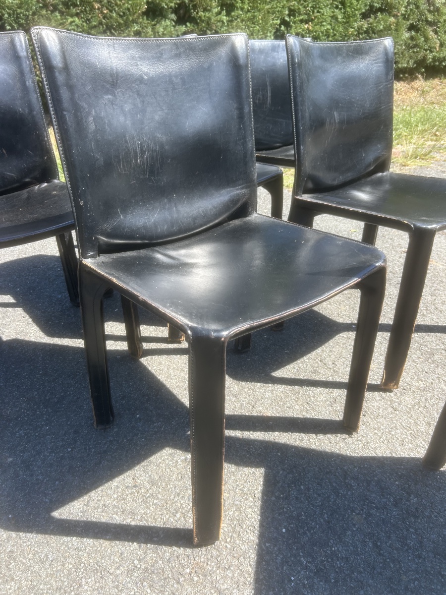 Set Of 6 Cassina Chair 412 "cab" By Mario Bellini, Vintage Leather Design -photo-2