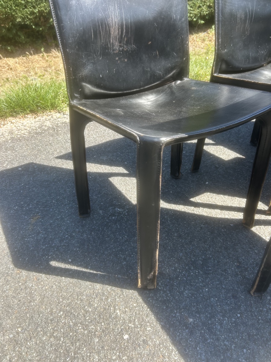 Set Of 6 Cassina Chair 412 "cab" By Mario Bellini, Vintage Leather Design -photo-3