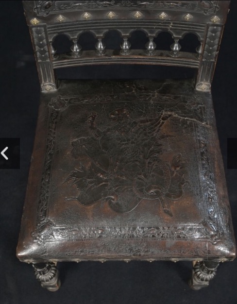 Set Of 6 Blackened Wood And Leather Chairs, 19th Century, Napoleon III, Henry Ii, Château Style -photo-1