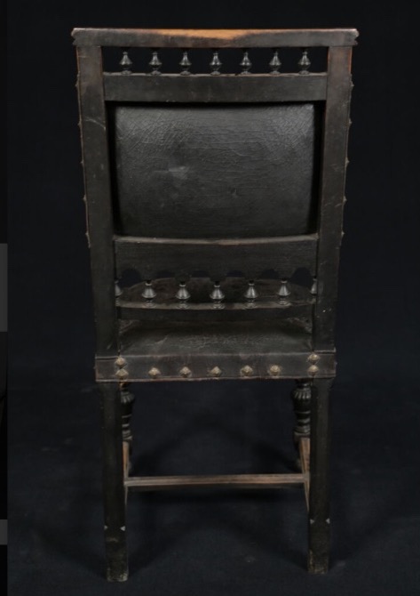 Set Of 6 Blackened Wood And Leather Chairs, 19th Century, Napoleon III, Henry Ii, Château Style -photo-3