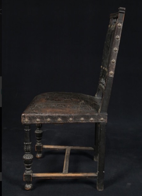 Set Of 6 Blackened Wood And Leather Chairs, 19th Century, Napoleon III, Henry Ii, Château Style -photo-5