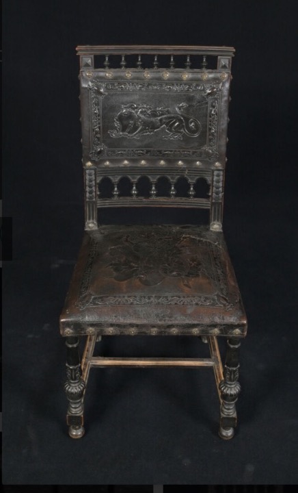 Set Of 6 Blackened Wood And Leather Chairs, 19th Century, Napoleon III, Henry Ii, Château Style 