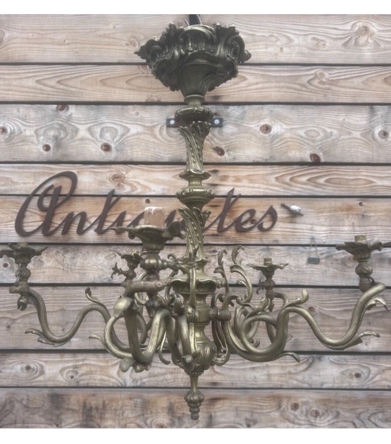 Napoleon III-style Bronze Gas Chandelier, 19th Century; Empire-style Kerosene Lamp