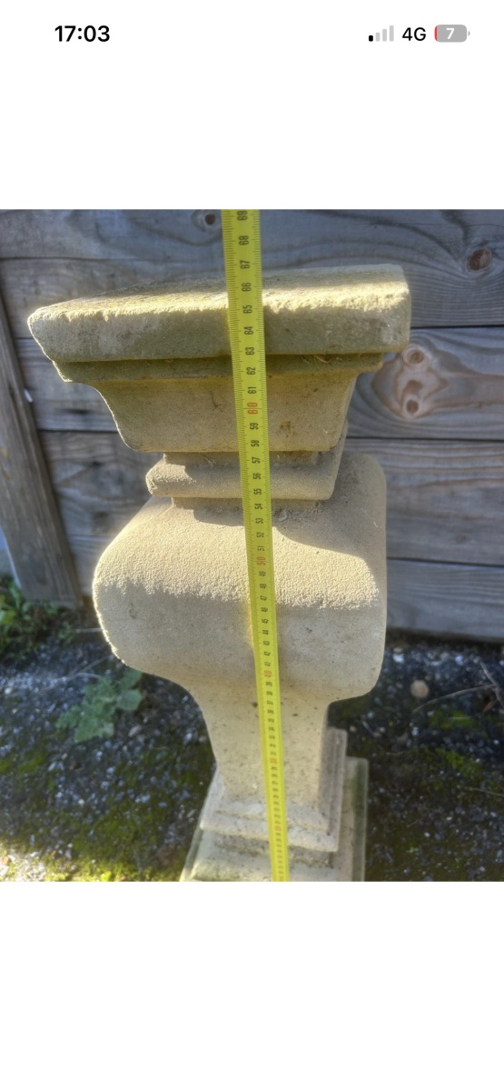 Antique Cut Stone Baluster, Carved Sandstone, 18th Century, Column And Base-photo-4