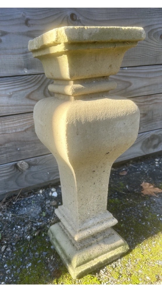 Antique Cut Stone Baluster, Carved Sandstone, 18th Century, Column And Base