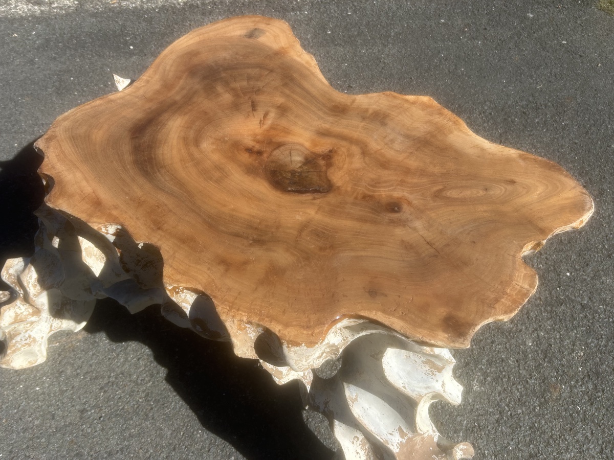 Antique Carved Root Coffee Table, Vintage Brutalist Design, Solid Wood-photo-2