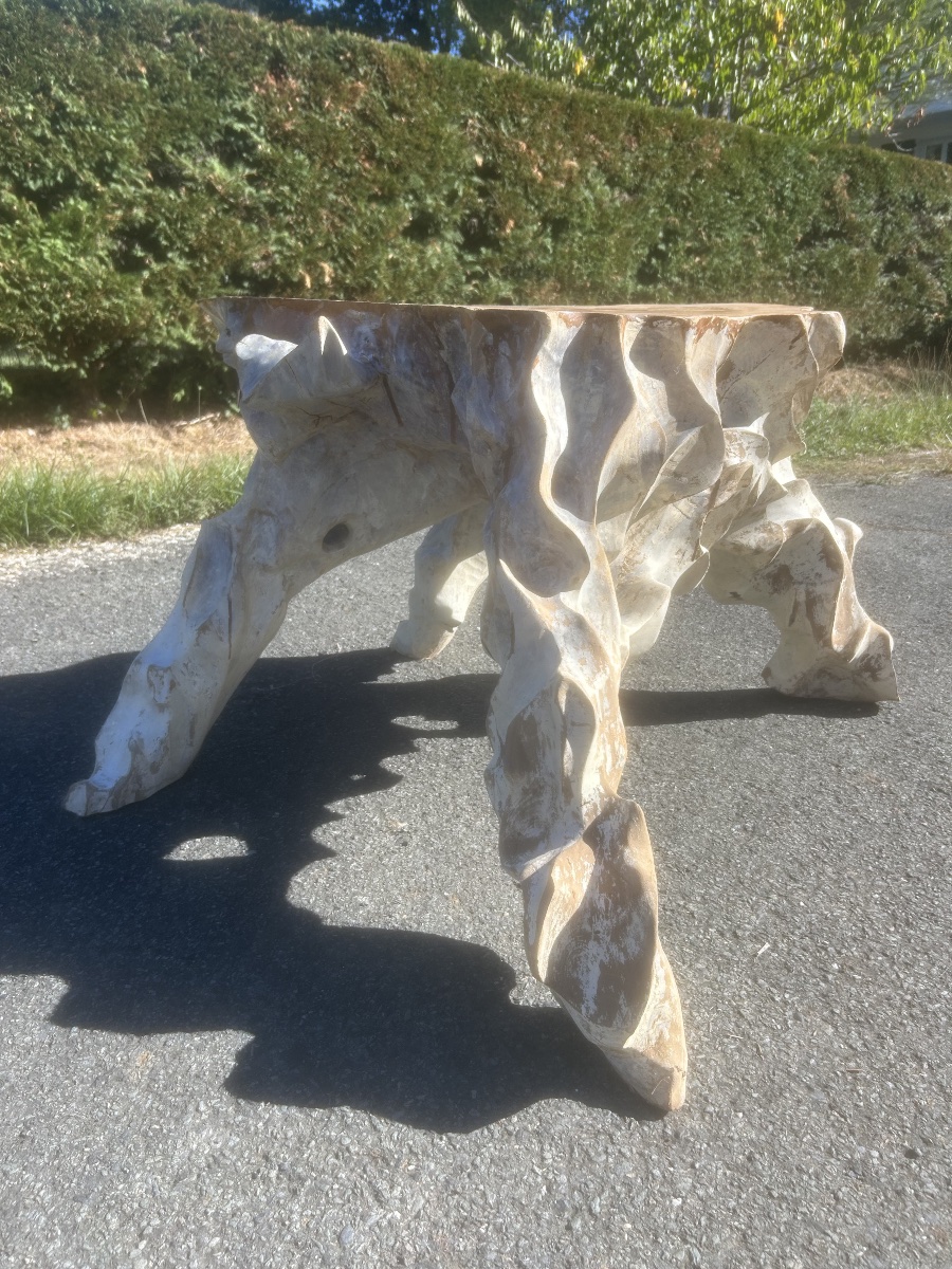 Antique Carved Root Coffee Table, Vintage Brutalist Design, Solid Wood-photo-1