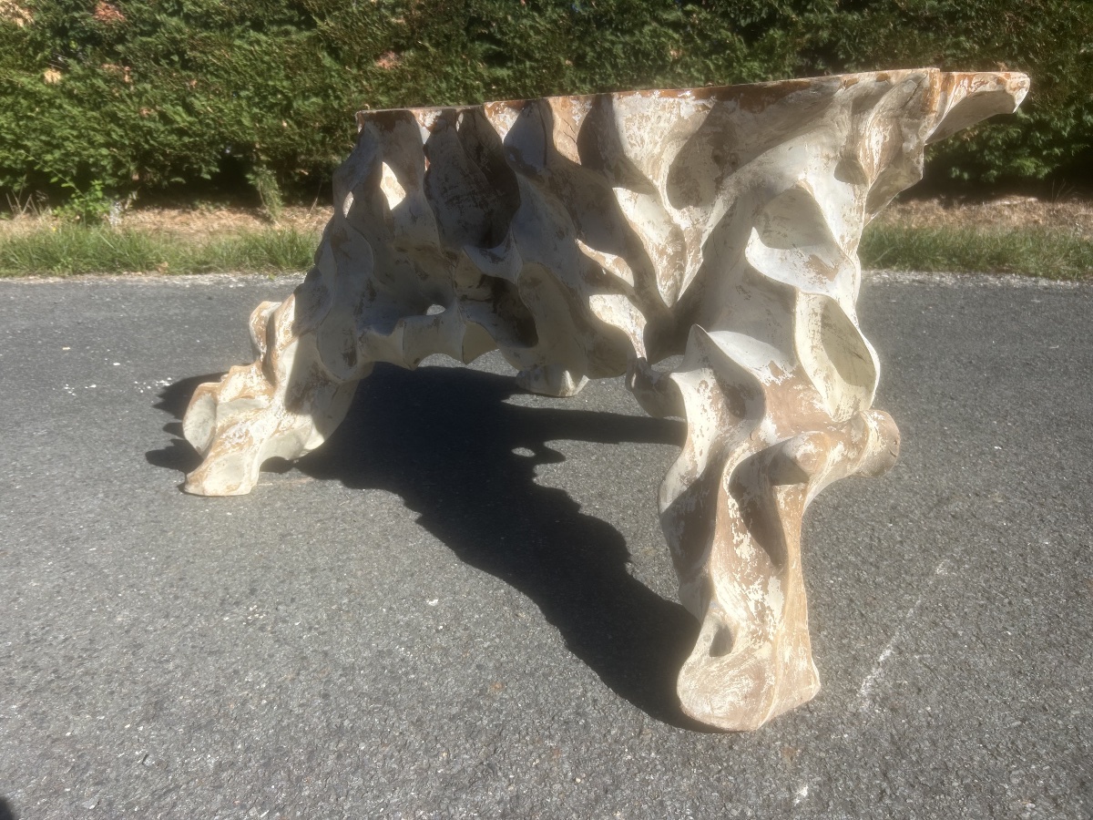 Antique Carved Root Coffee Table, Vintage Brutalist Design, Solid Wood-photo-2