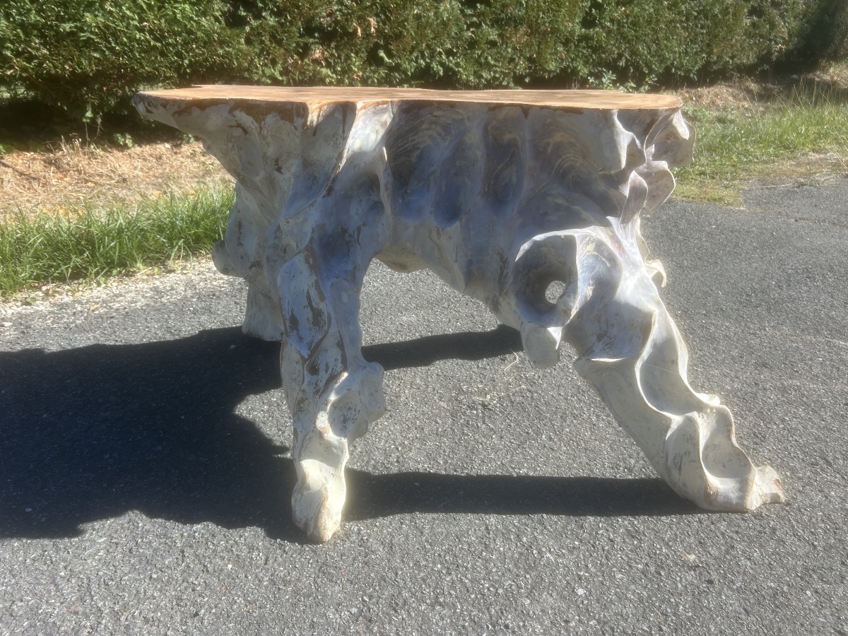 Antique Carved Root Coffee Table, Vintage Brutalist Design, Solid Wood-photo-6