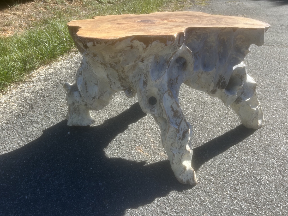 Antique Carved Root Coffee Table, Vintage Brutalist Design, Solid Wood-photo-7