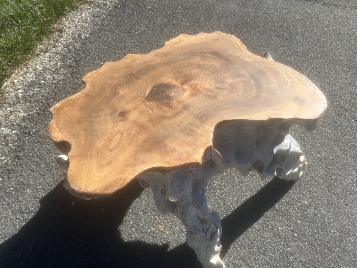 Antique Carved Root Coffee Table, Vintage Brutalist Design, Solid Wood-photo-8