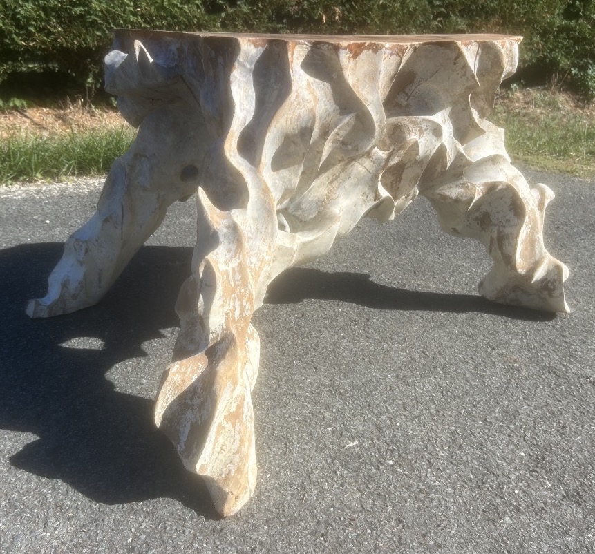 Antique Carved Root Coffee Table, Vintage Brutalist Design, Solid Wood