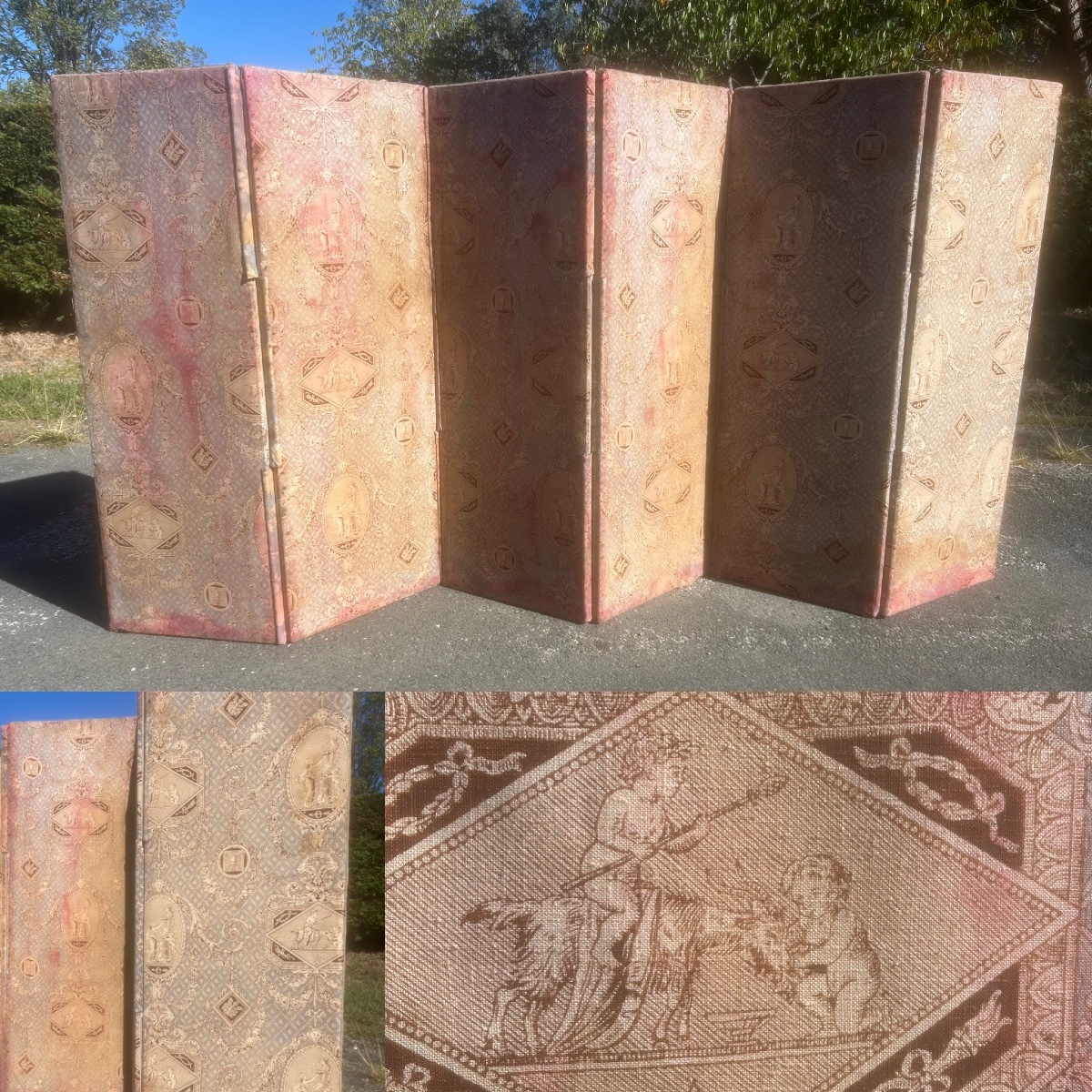 6-panel Antique Toile De Jouy Screen With Patina, 19th-century Antique Furniture From A Castle