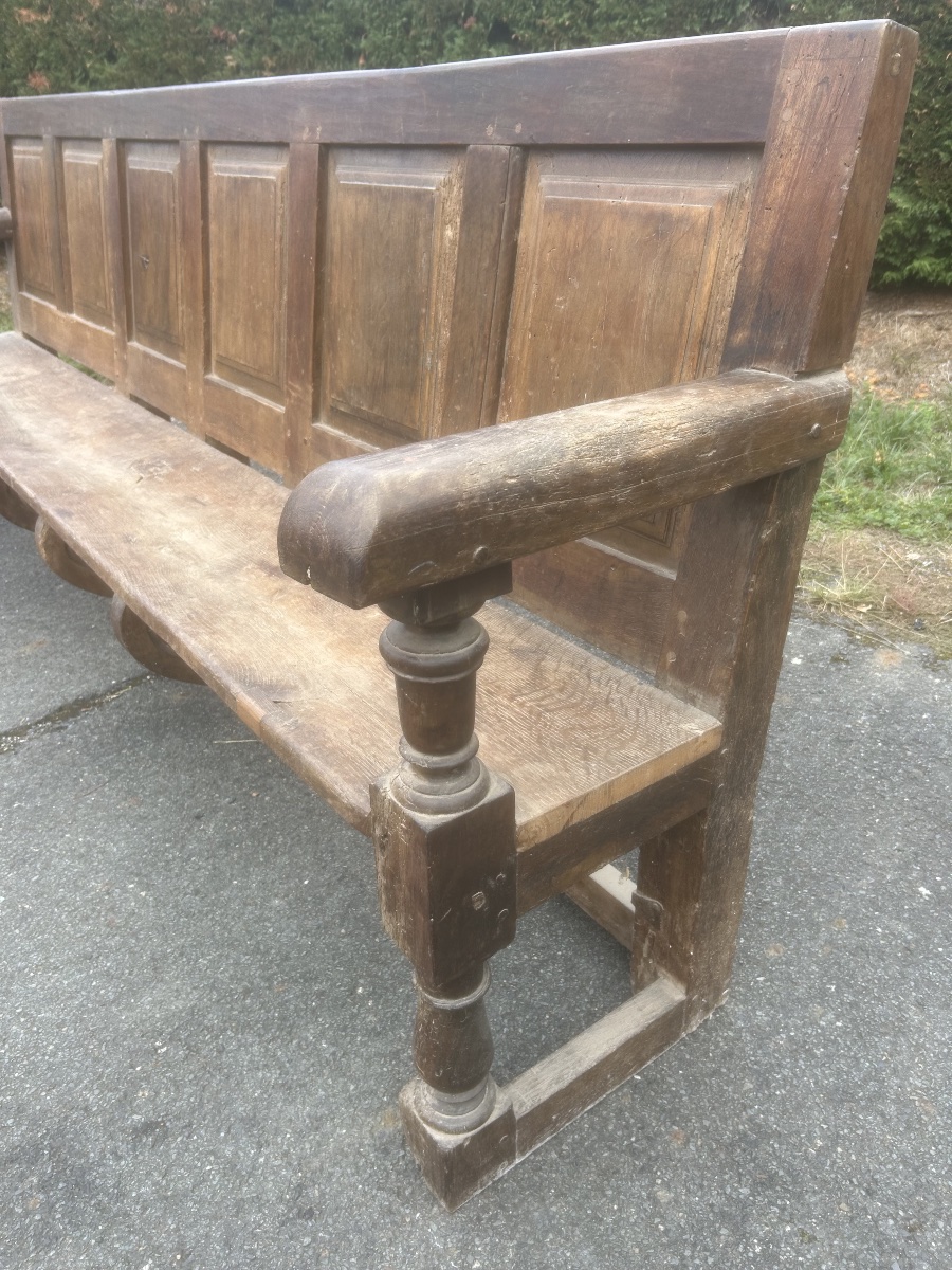 Large Oak Bench, Louis XIII Period, Château-style Armchair -photo-1