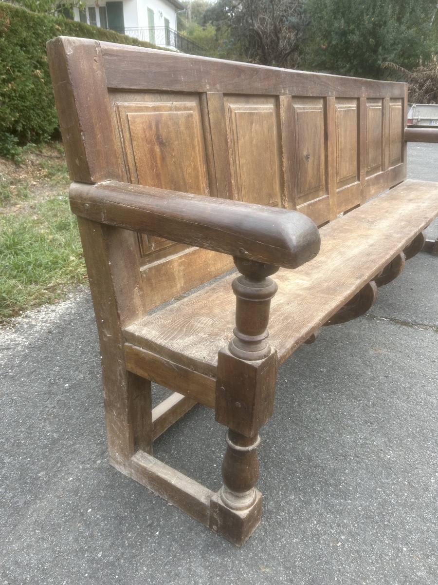Large Oak Bench, Louis XIII Period, Château-style Armchair -photo-4