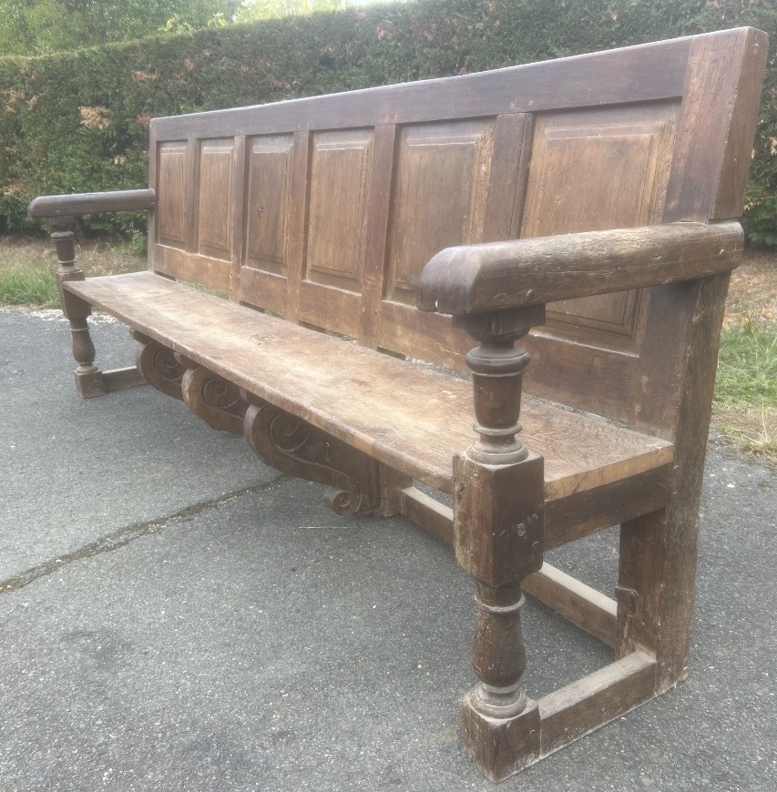 Large Oak Bench, Louis XIII Period, Château-style Armchair 