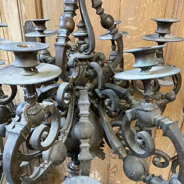 Large Antique Bronze Chandelier XIXth French Empire Chandelier-photo-3