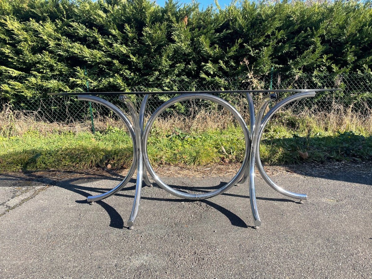 Large Chrome Glass Table Design Arabescato Roche Bobois Osvaldo Borsani Tecno-photo-2