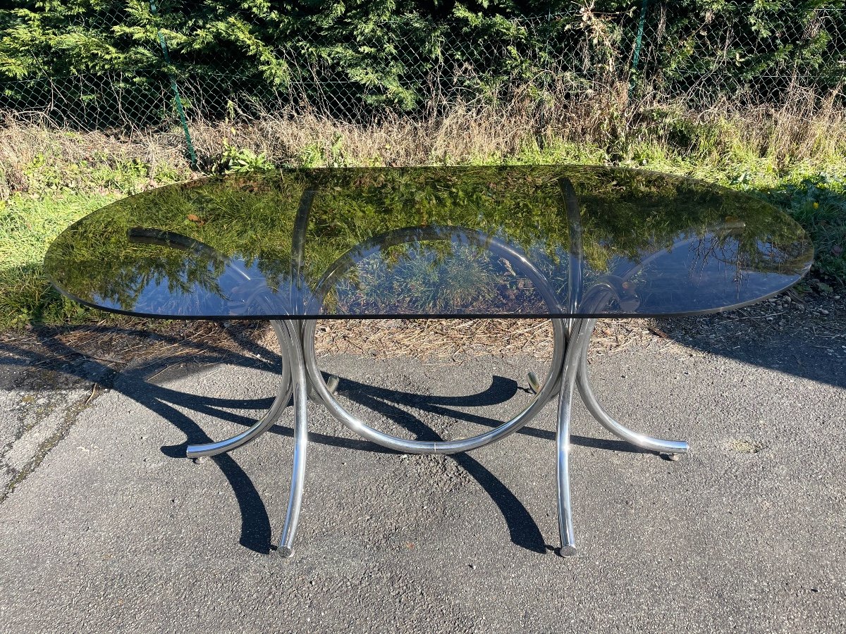 Large Chrome Glass Table Design Arabescato Roche Bobois Osvaldo Borsani Tecno-photo-4