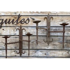 Série De 6 Grande Applique Fer Forgé 55cm  Château Fleur De Lys Ancien Art Populaire