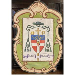 80cm Carmel Grand Blason Armoirie Religion Christ église Peinture XIXeme Croix