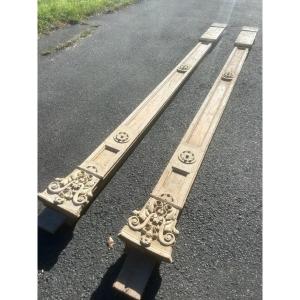 Pair Of Antique 19th-century Carved Wood Wall Sconces, Molded In A Castle/manor House Style, Wood Paneling