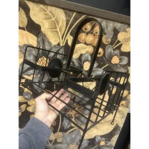 Jacques Adnet Leather Magazine Rack With Stitching, Antique Art Deco Vintage Design