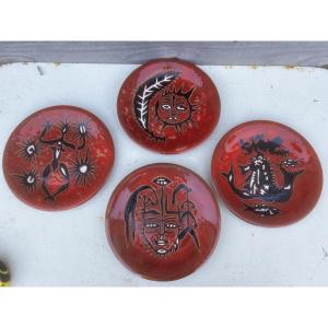 Jean Lurçat Sant Vicens Série de 4 assiettes céramique Vallauris