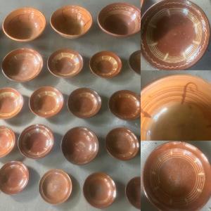 Set Of 26: Varnished Terracotta Pottery Dish, Old Southwest-style Grease Pot